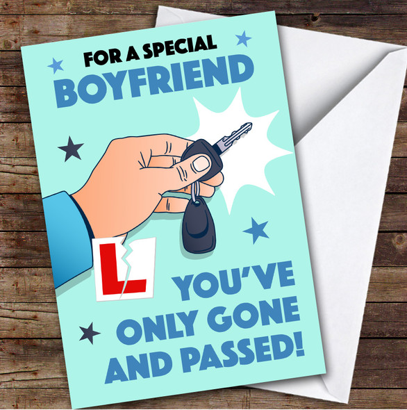 Personalized Passed Driving Test Card For Boyfriend Car Key Blue