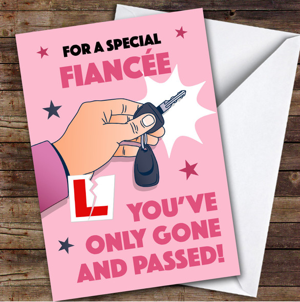 Personalized Passed Driving Test Card For Fiancee Car Key Pink