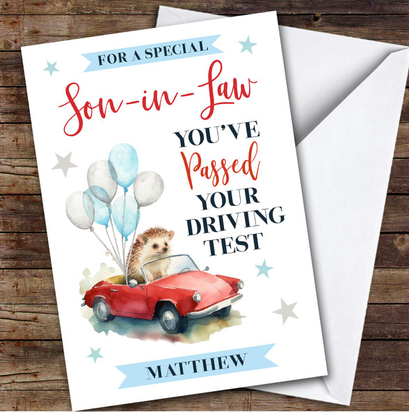 Personalized Passed Driving Test Card For Son-In-Law Hedgehog Car Balloons