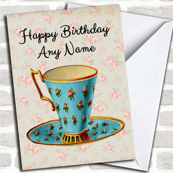 Shabby Chic Vintage Floral Teacup Personalized Birthday Card