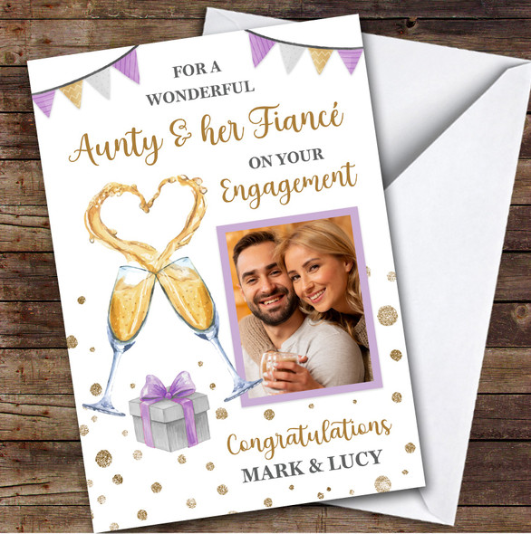 Personalized Engagement Card For Aunty And Her Fiance Photo Champagne Flutes