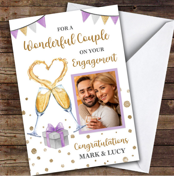 Personalized Engagement Card For Couple Photo Champagne Flutes