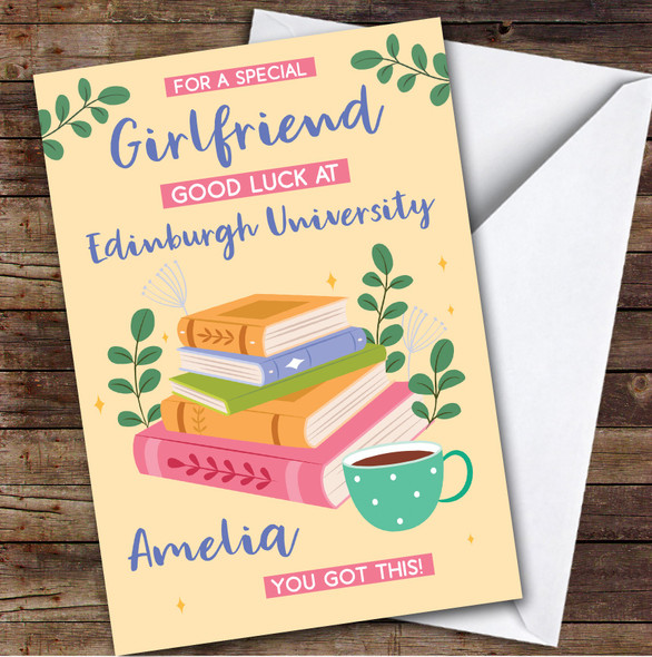Personalized Off To University Card For Girlfriend Books Mug Yellow