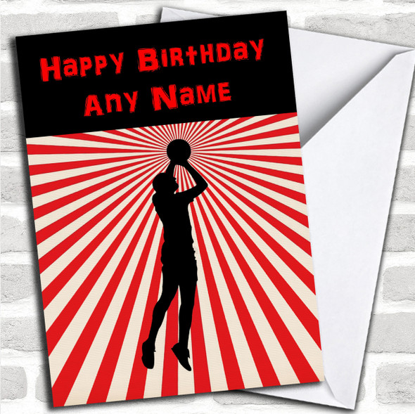 Red Stripy Basketball Personalized Birthday Card