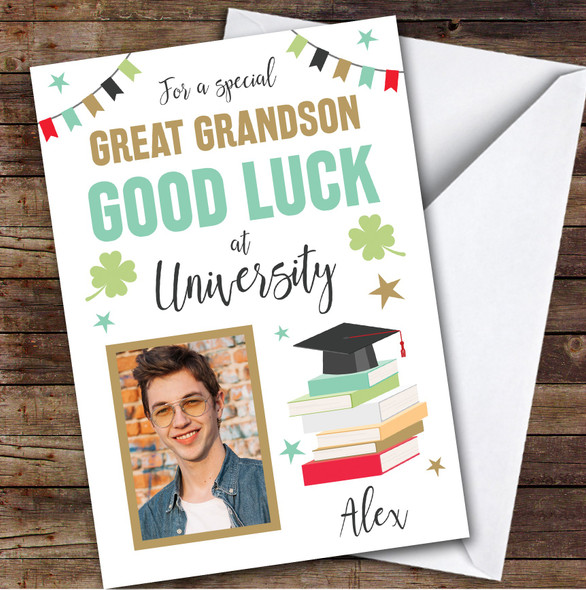 Personalized Off To University Card For Great Grandson Photo Books Hat