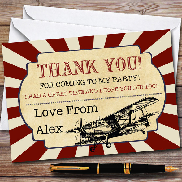 Red Vintage Air Force Aeroplane Party Thank You Cards