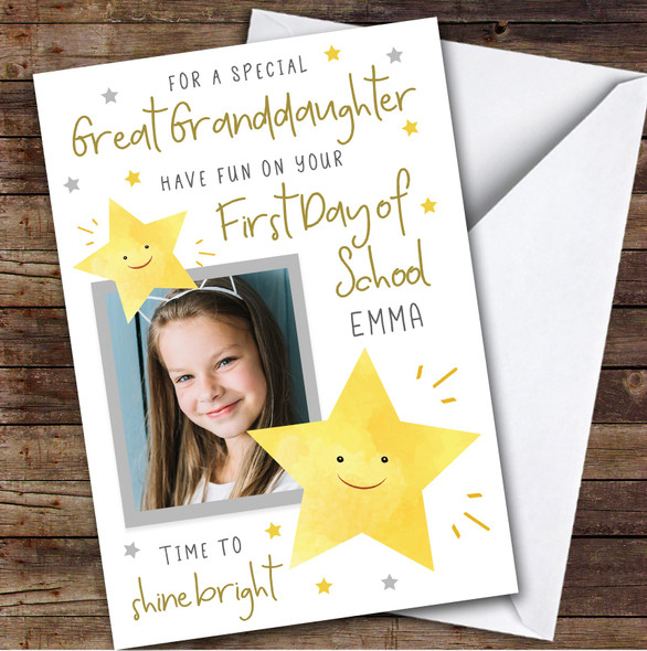 Personalized First Day At School Card For Great Granddaughter Photo Stars