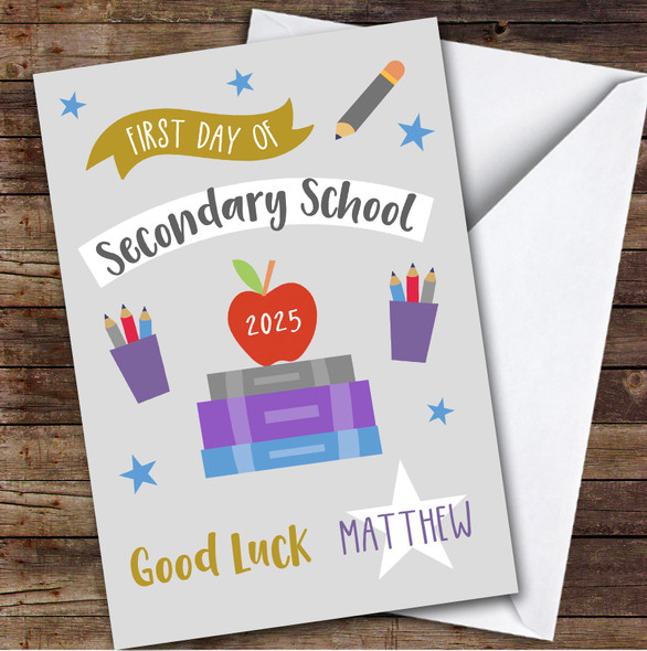 Personalized First Day Of School Card For Anyone Secondary Grey
