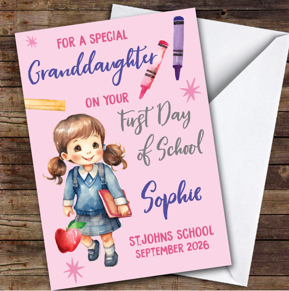 Personalized First Day Of School Card For Granddaughter School Card For Girl