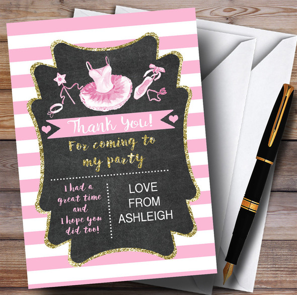 Silver & Pink Chalk Ballerina Ballet Party Thank You Cards