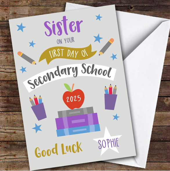 Personalized First Day Of School Card For Sister Secondary Grey