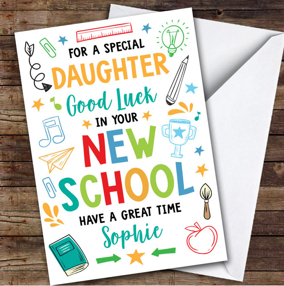 Personalized Going To New School Card For Daughter Bright Doodle