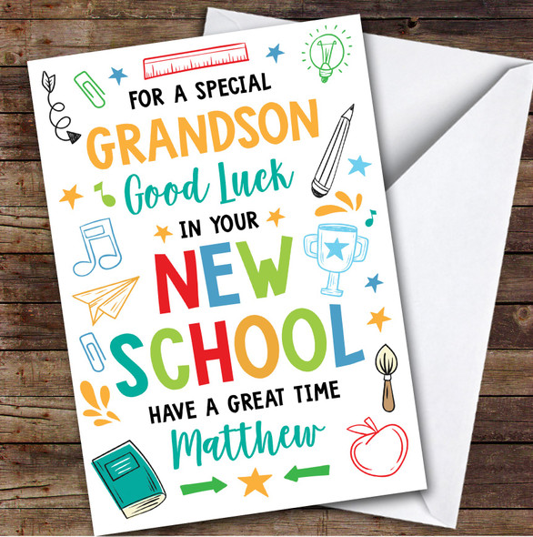 Personalized Going To New School Card For Grandson Bright Doodle