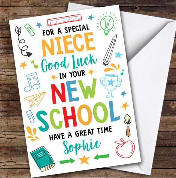 Personalized Going To New School Card For Niece Bright Doodle