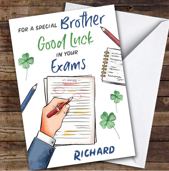 Personalized Good Luck In Exams Card For Brother Hand Test