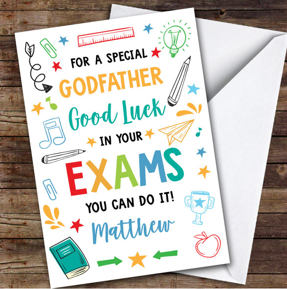 Personalized Good Luck In Exams Card For Godfather Bright Doodle