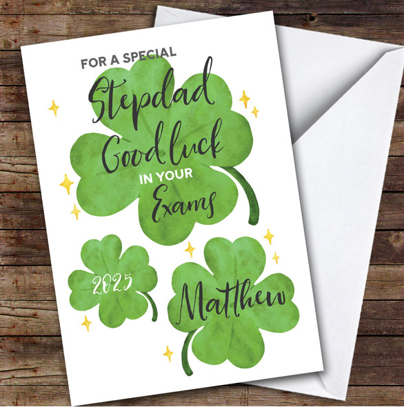 Personalized Good Luck In Exams Card For Stepdad Lucky Clover