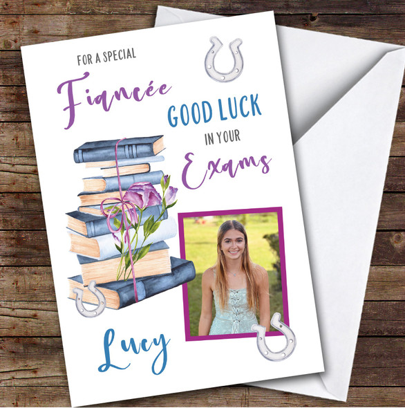 Personalized Good Luck In Your Exams Card For Fiancee Photo Purple Books
