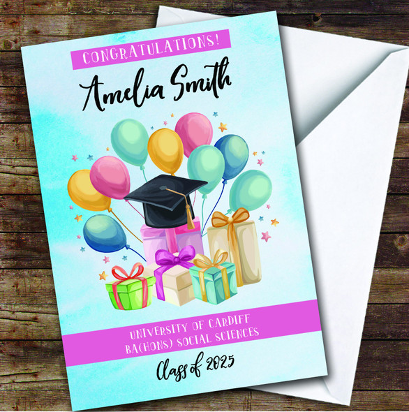 Personalized Graduation Card For Anyone Balloons Gift Blue