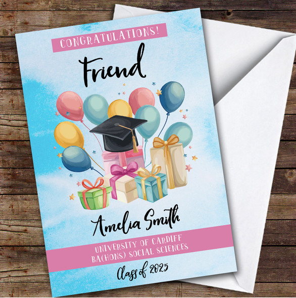 Personalized Graduation Card For Friend Balloons Gift Blue