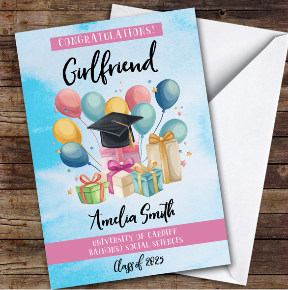 Personalized Graduation Card For Girlfriend Balloons Gift Blue