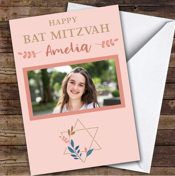 Personalized Bat Mitzvah Card For Anyone Photo Peach Star