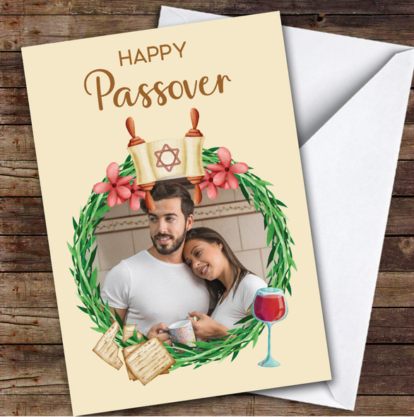 Personalized Passover Card For Anyone Photo Wreath Food Scroll