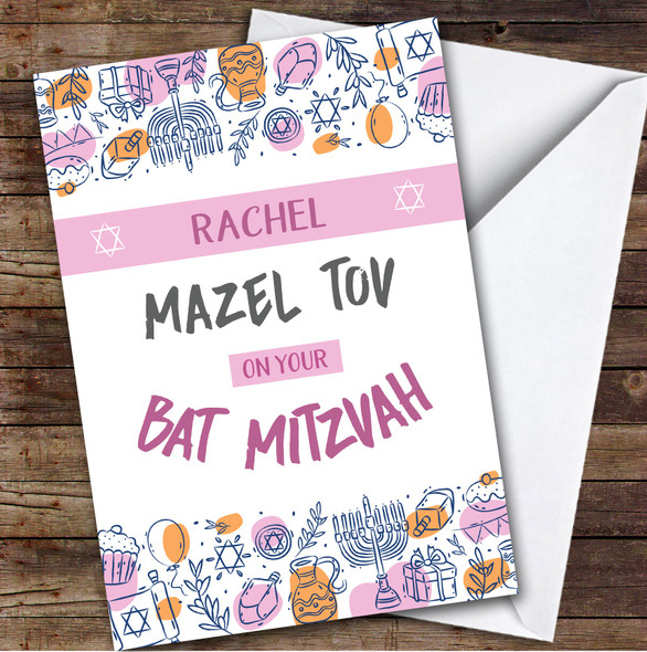 Personalized Bat Mitzvah Card For Anyone Pink Banner