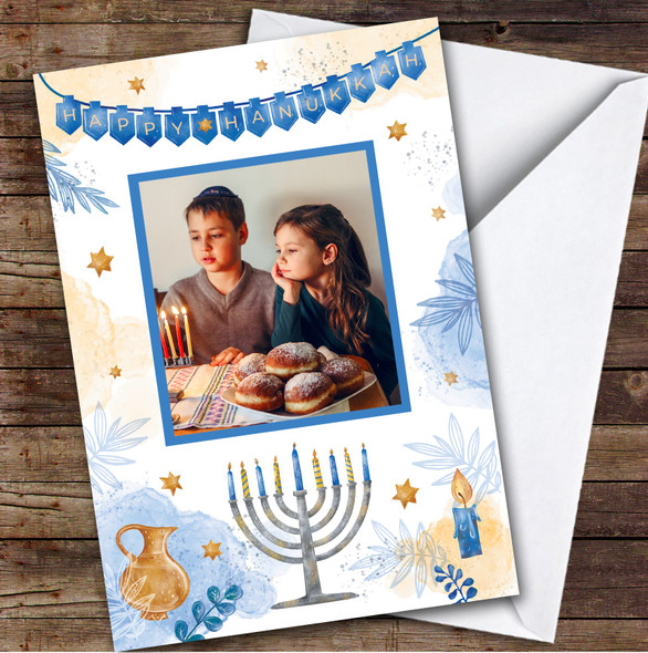 Personalized Hanukkah Card For Anyone Photo Blue Bunting