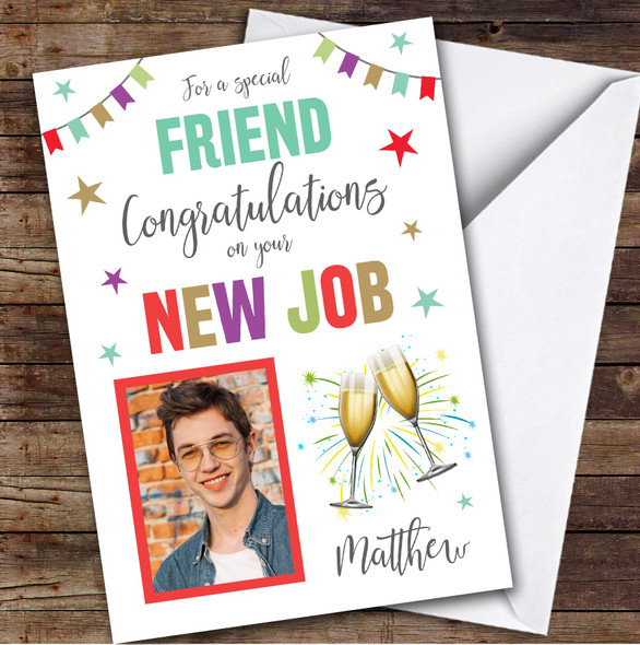 Personalized New Job Card For Friend Photo Champagne Cheers