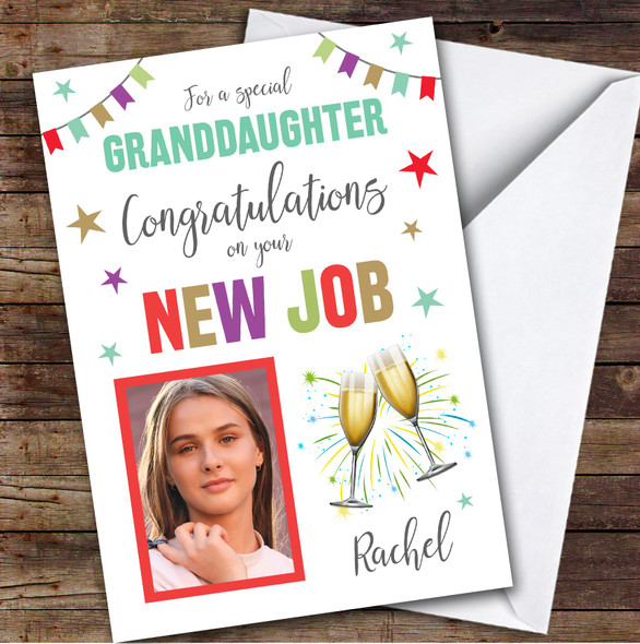 Personalized New Job Card For Granddaughter Photo Champagne Cheers