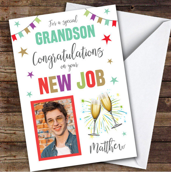 Personalized New Job Card For Grandson Photo Champagne Cheers