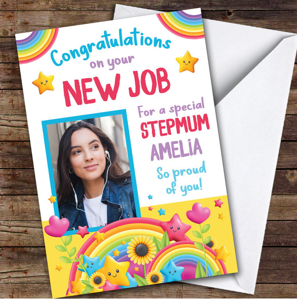 Personalized New Job Card For Stepmum Photo Rainbow