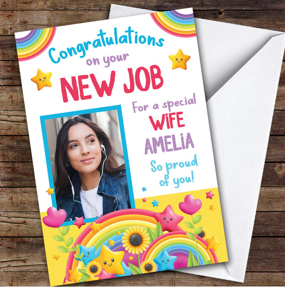 Personalized New Job Card For Wife Photo Rainbow
