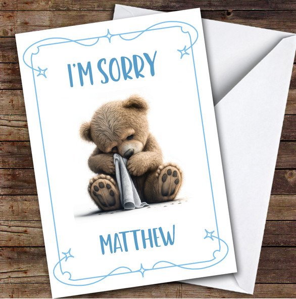 Personalized I'm Sorry Card For Anyone Bear Crying Blue