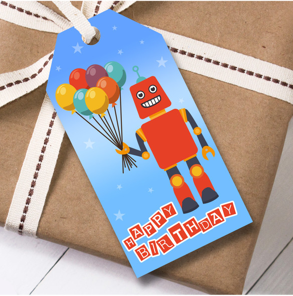 Birthday 12 Large Gift Tags Robot Balloons Kids Birthday
