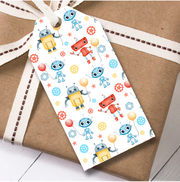 Birthday 12 Large Gift Tags Watercolor Robots Balloons Kids Birthday