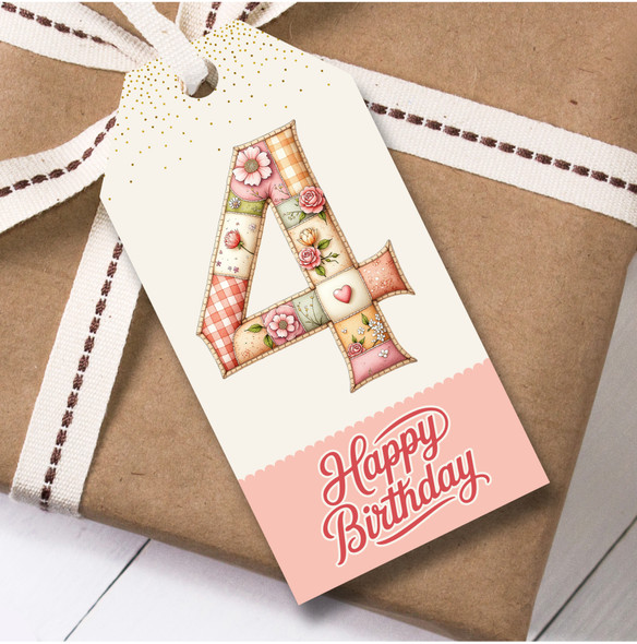12 Large Gift Tags 4th Birthday Floral Patchwork Girls Kids Birthday