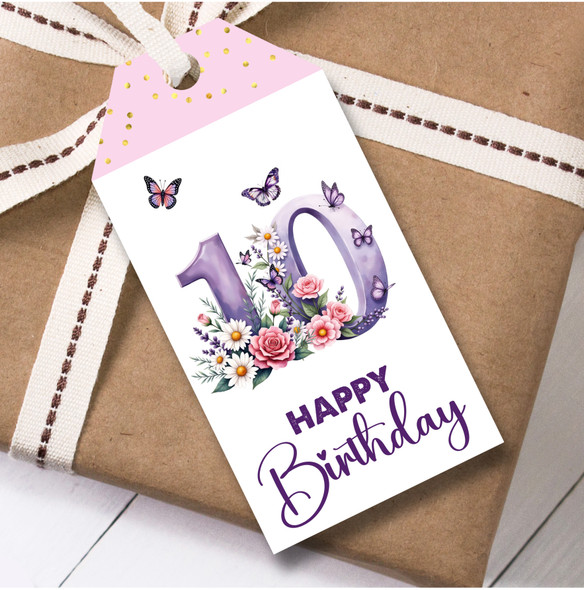 12 Large Gift Tags 10th Birthday Floral Butterflies Girls Kids Birthday