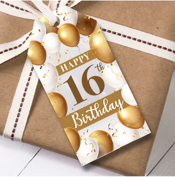 Birthday 12 Large Gift Tags 16th Birthday Gold White Balloons