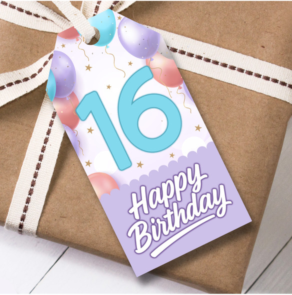 Birthday 12 Large Gift Tags 16th Balloons Kids Birthday