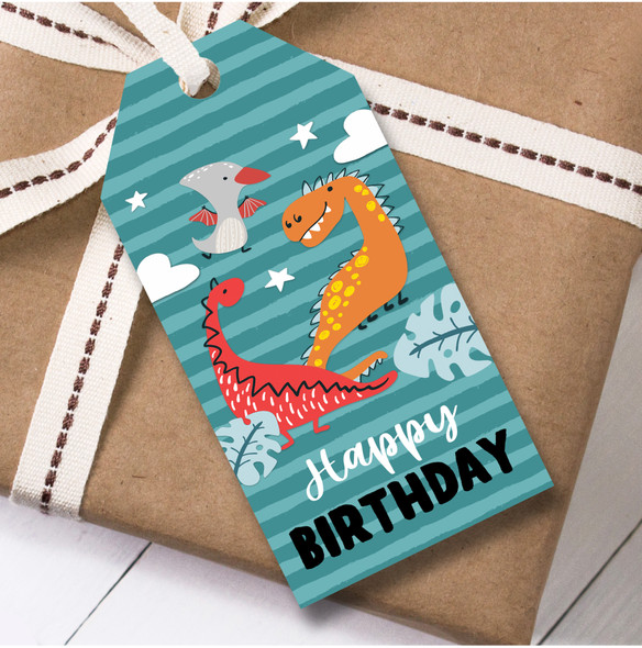 Birthday 12 Large Gift Tags Dinosaur Kids Boy Birthday Blue