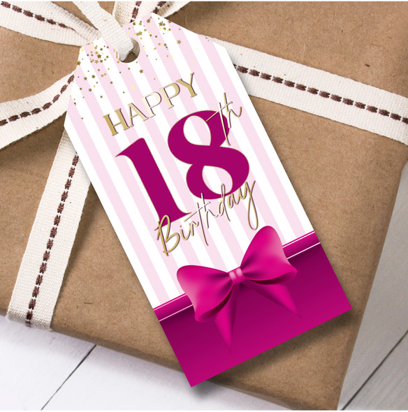 Birthday 12 Large Gift Tags 18th Birthday Pink Bow