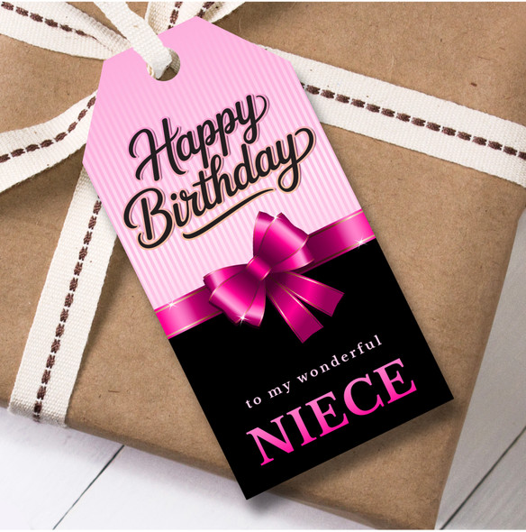 Birthday 12 Large Gift Tags For Niece Pink Bow Birthday