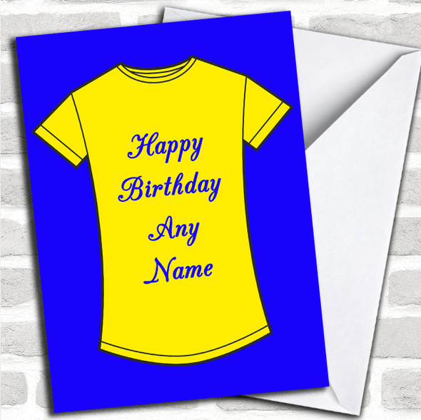 Blue And Yellow T Shirt Personalized Birthday Card