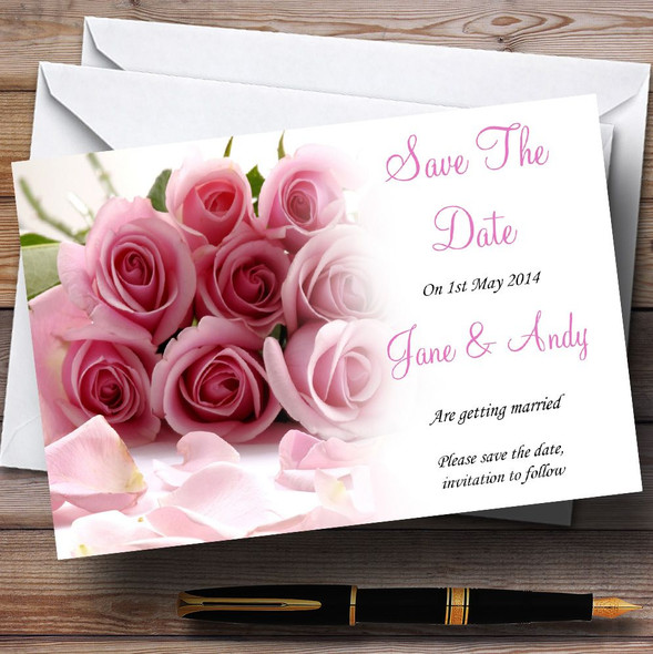 Baby Pink Roses Personalized Wedding Save The Date Cards