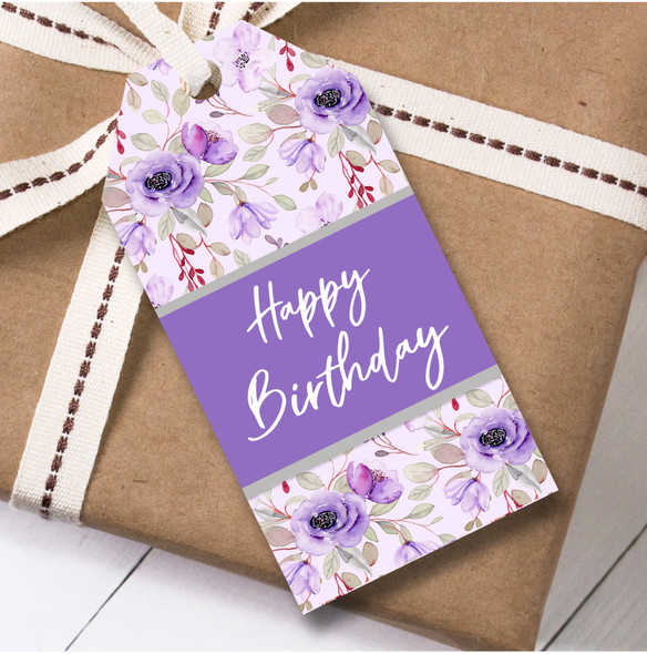 Birthday 12 Large Gift Tags Purple Flowers Happy Birthday Female