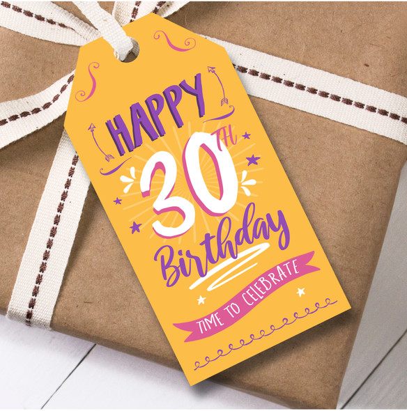 Birthday 12 Large Gift Tags 30th Birthday Female Orange Swirls