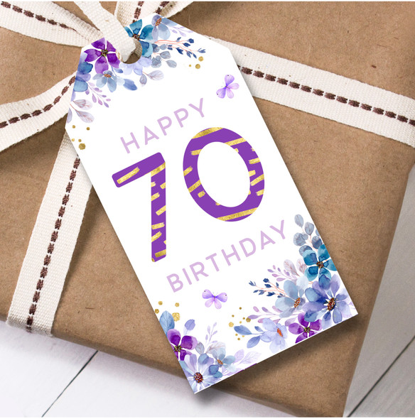 12 Large Gift Tags 70th Birthday Watercolor Purple Floral Birthday