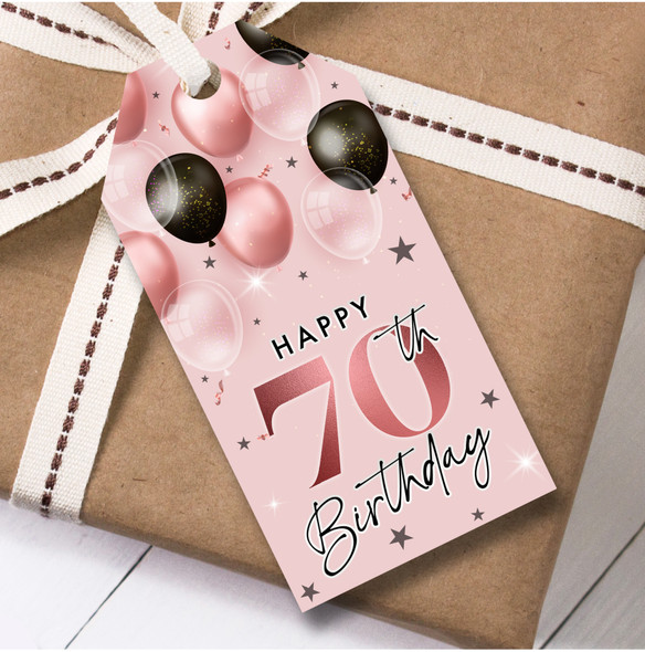 12 Large Gift Tags 70th Birthday Pink & Black Balloons Birthday